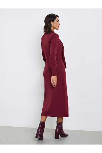 Styli Burgundy Knit Midi Sweater Dress