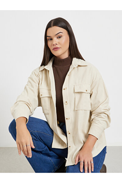 Styli Oversized Corduroy Shirt with Flap Pockets