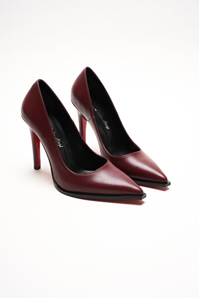 Ayakkabı Ateşi Burgundy Leather Stiletto Heeled Shoes Pointed Toe Classic Evening Dress Women's Shoes Tokyova