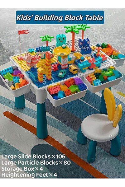 Generic Kids' 5-in-1 Building Block Table with Chair & Storage, Compatible with Classic Bricks, Ages