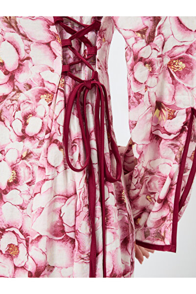 Take Two By Styli All-Over Printed V Neck Split Long Sleeve Maxi Dress