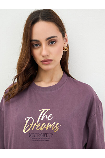 Styli Burgundy Slogan Print Oversized T-Shirt