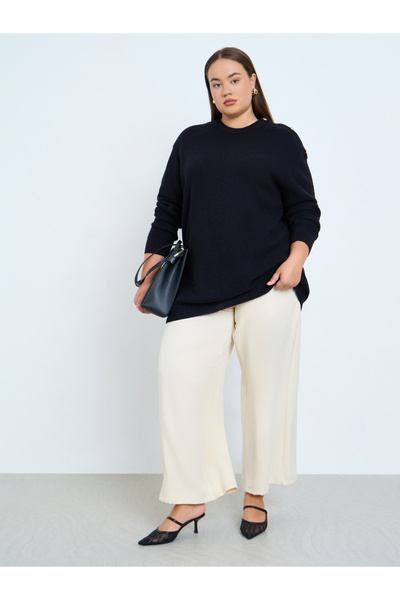 Styli Plus Size Longline Knit Sweater with Button Detail
