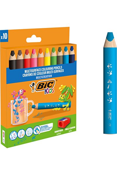 Bic Creioane colorate JUMBO Multisurface 10 buc/set + ascutitoare