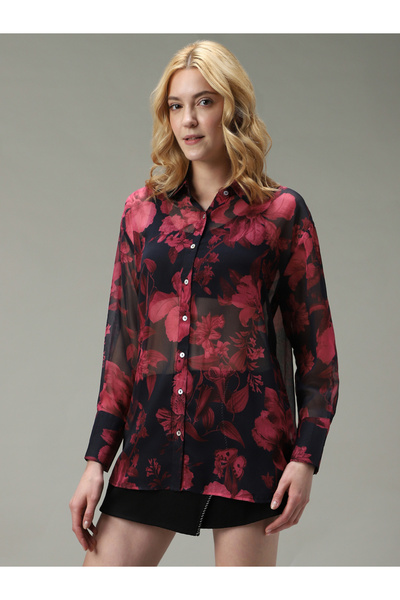 Outzidr By Styli Black Printed Longline Shirt