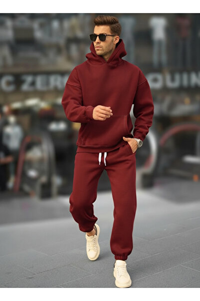 YAKAMEL Ανδρική χειμερινή κουκούλα Oversize βαμβακερή αθλητική φόρμα 3 κλωστών