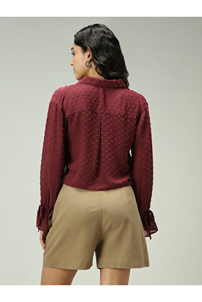 Outzidr By Styli Maroon Dobby Textured Shirt