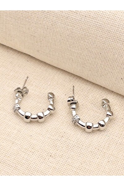 Siya Silver Special Series Zircon Stone Half Ring Nail Model Steel Earrings