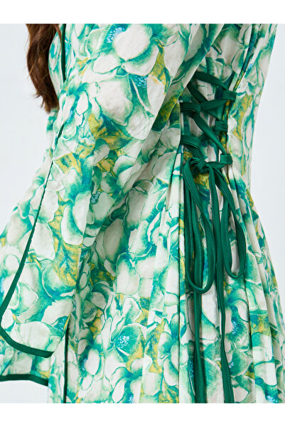 Take Two By Styli All-Over Printed V Neck Split Long Sleeve Maxi Dress