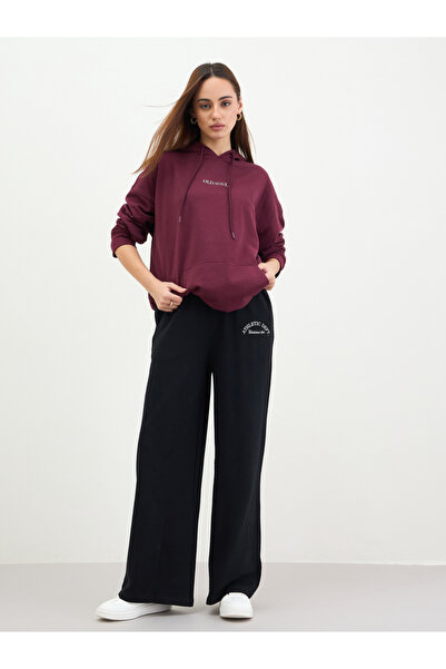 Styli Burgundy Graphic Print Longline Hoodie