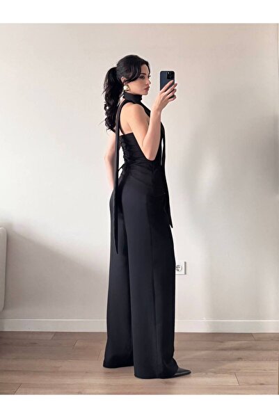 LOCH BUTİK Women's Black Shawl Bustier Pants Two-Piece Set