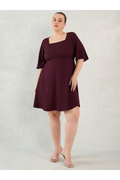 Femmella By Styli Plus Size Purple Knee Length Dress