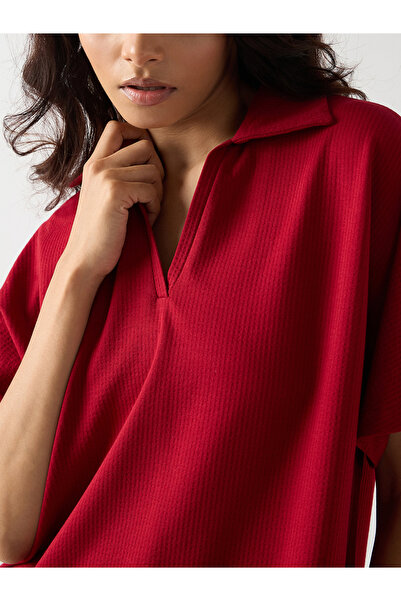 Femmella By Styli Red Cotton Short Sleeve Knit T-Shirt