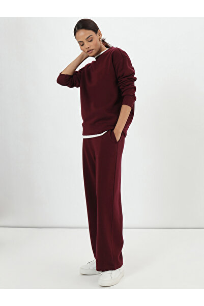 Femmella By Styli Burgundy Straight Fit Fleece Trackpants