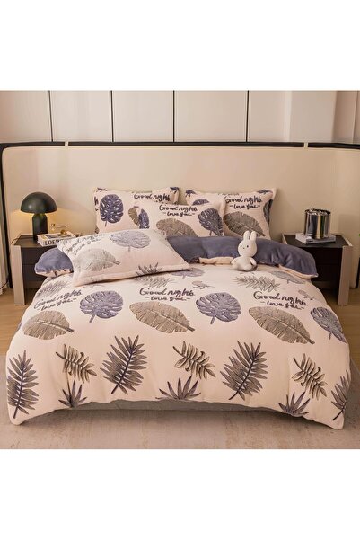 Inovius Cocolino 4-Piece Bedding Set for Double Bed with Elastic - JOJ643 Cream Leaf