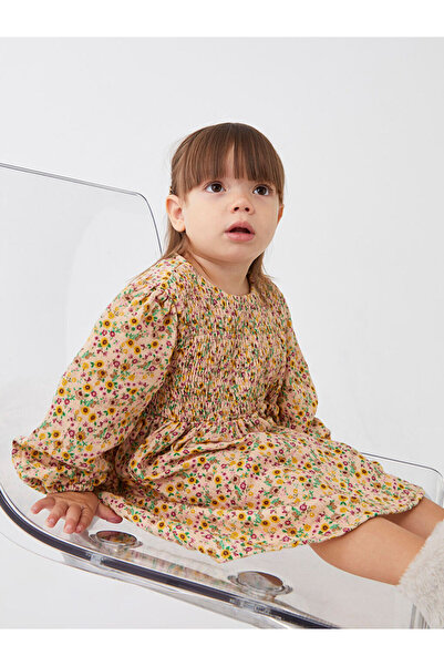 LC Waikiki Kahverengi Bisiklet Yaka Uzun Kollu Baskılı Kız Bebek Elbise Anne ...