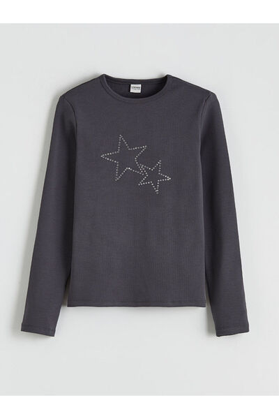 LC Waikiki Tricou pentru fetiță Antrasit guler rotund Stone