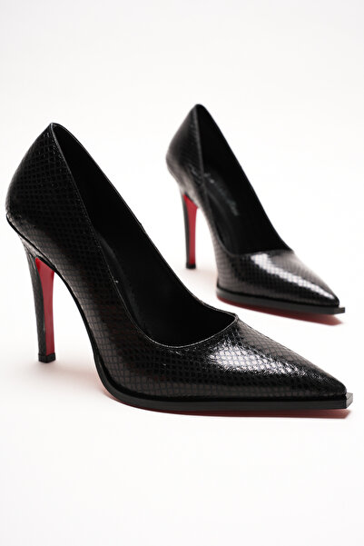Ayakkabı Ateşi Pantofi cu toc stiletto Black Snake cu vârf ascuțit Rochie de seară clasică Pantofi de damă Tokyova