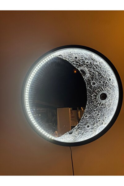 Generic LED Işıklı Ay Motifli Ayna – Dekoratif Duvar Aydınlatması – 3D Krater...