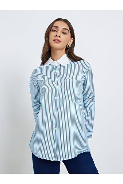 Styli Blue Striped Oversized Shirt