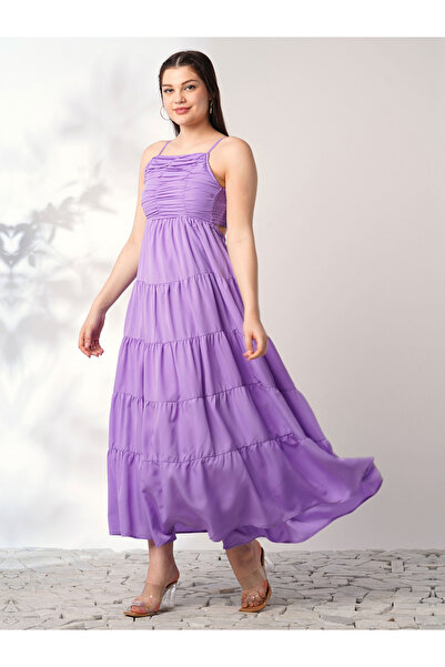 Globus By Styli Women Lavender Square Neck Strappy Maxi Dress