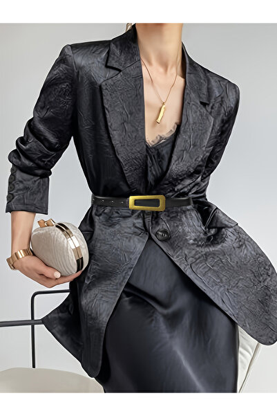 Take Two By Styli Black Longline Textured Blazer