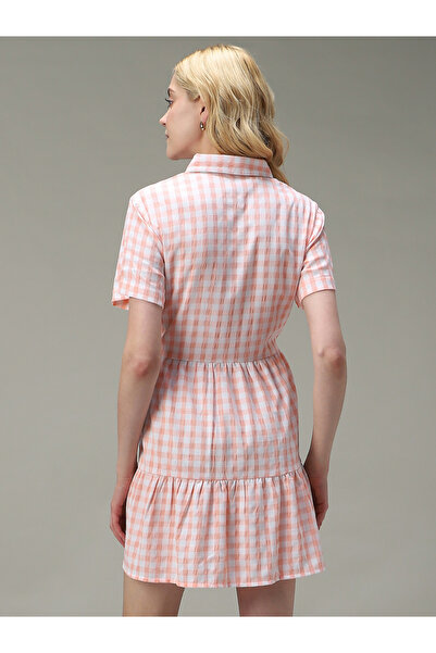 Outzidr By Styli Peach Checkered Tiered Dress