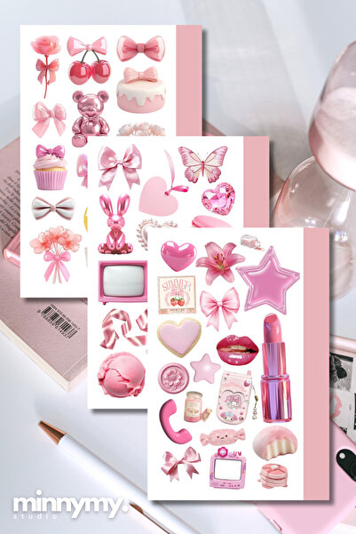 Minnymy 3'lü Pink Collection Sticker, Çıkartma, Ajanda, Günlük, Planlayıcı, B...