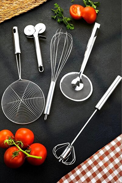 Kitchen Damys Stainless Steel Set Colander Whisk Pizza Cutter Automatic Whisk