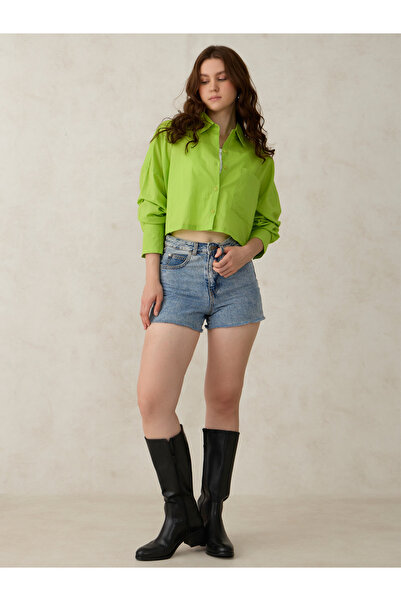 Outzidr By Styli Green Crop Solid Shirt with Pockets