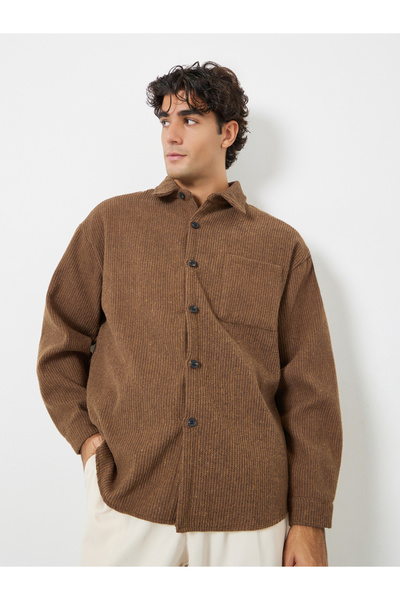 Styli Men Brown Corduroy Jacket with Buttons