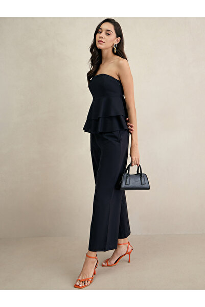 Femmella By Styli Black Cotton Straight Fit Pant