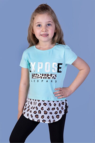 Toontoy Tricou cu mânecă scurtă pentru fete, cu imprimeu și guler rotund - Ga...