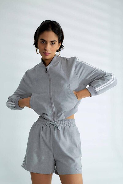 Nazen Giyim Printed back long sleeved gray women's coat d99385-2y5