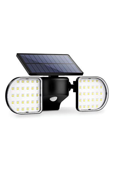 LEDIGANT Lampă solară LED dublă cu senzor, 56 LED, panouri 360°, PIR, IP65, lumină rece, negru