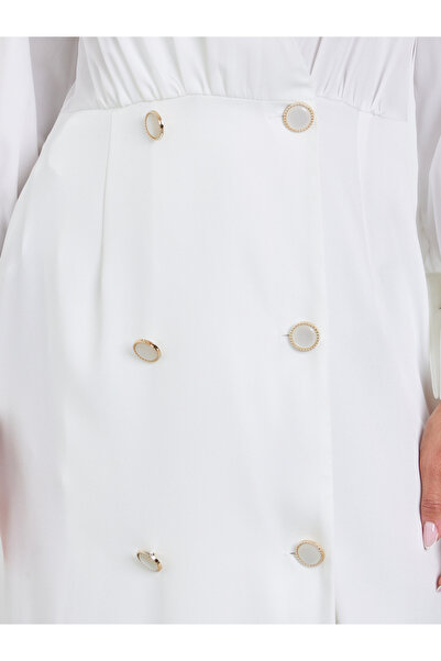 Styli White Sheath Midi Dress with V Neck