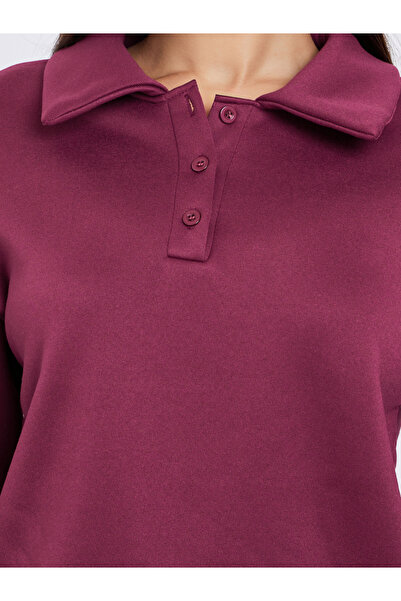 Styli Women Burgundy Solid Oversized Collared Sweatshirt