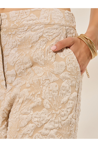 Styli Beige Jacquard Wide Leg Trousers