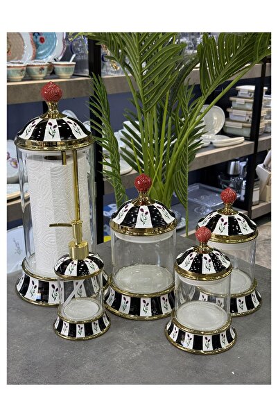 Doğudeko Luxury Porcelain Retro 5 Piece Jar Set
