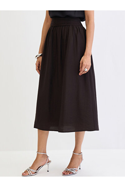 Femmella By Styli Black Pleated Waistband Midi Skirt
