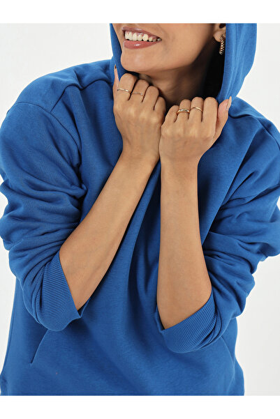 Femmella By Styli Royal Blue Fleece Relaxed Fit Hoodie