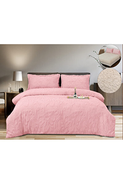 Inovius Cocolino 4-Piece Bedding Set, Faux Rabbit Fur, For Double Bed, with Elastic, Pink - PIT400
