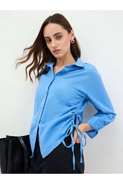 Styli Blue Long Sleeve Shirt with Drawstring Detail