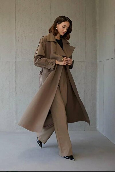 Gülşah collection 1017 معطف طويل بتفاصيل أبوليت - بني