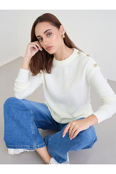 Styli Off White Button Shoulder Sweater