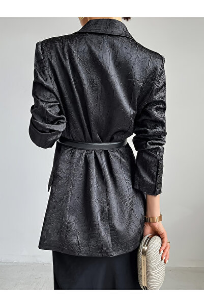 Take Two By Styli Black Longline Textured Blazer