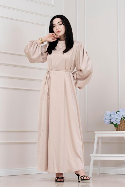 Sevitli Βραδινό φόρεμα με κορδόνια στη μέση και μανίκια μπαλόνι-ΜΠΕΖ