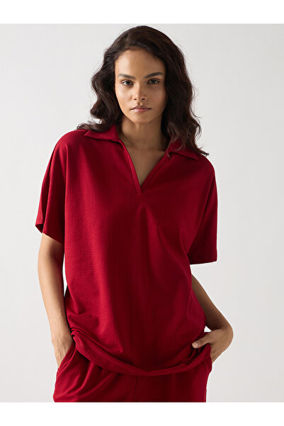 Femmella By Styli Red Cotton Short Sleeve Knit T-Shirt