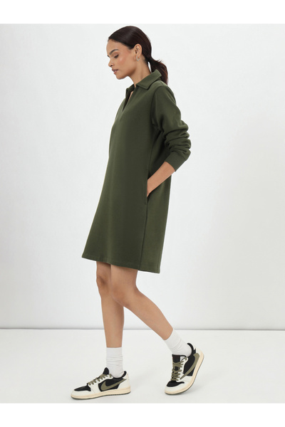 Styli Olive Fleece Mini Shirt Dress