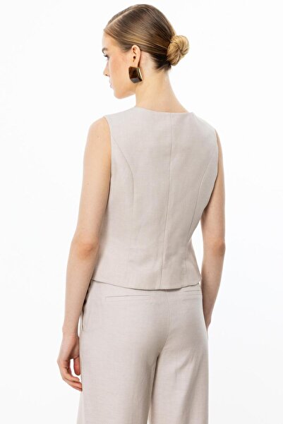 Nazen Giyim Cross Buttoned Sleeveless Beige Women's Vest 4078-2Y5